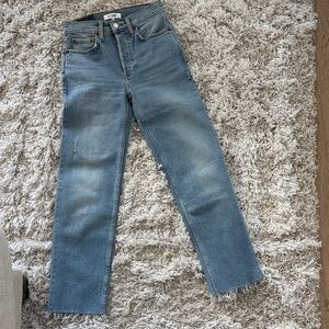 Re/Done High Rise Stove Pipe Jeans in Light Stone